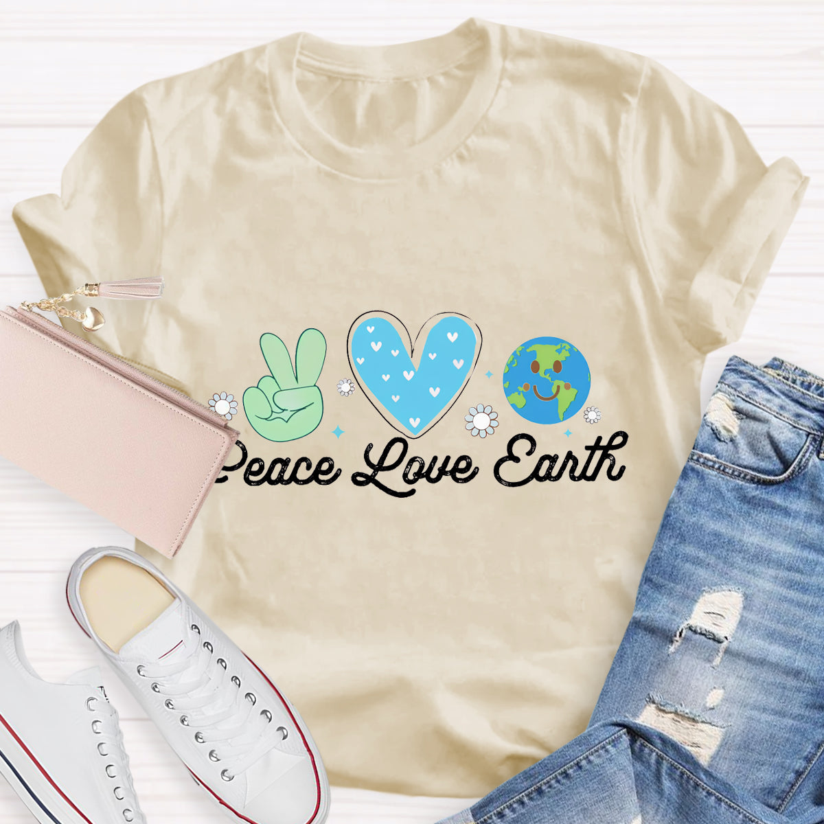 Peace Love Earth Teacher T-Shirt