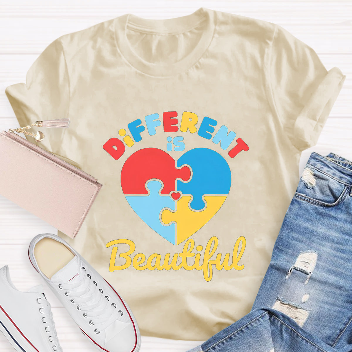 Different Is Beautiful Colorful Heart Teacher T-Shirt