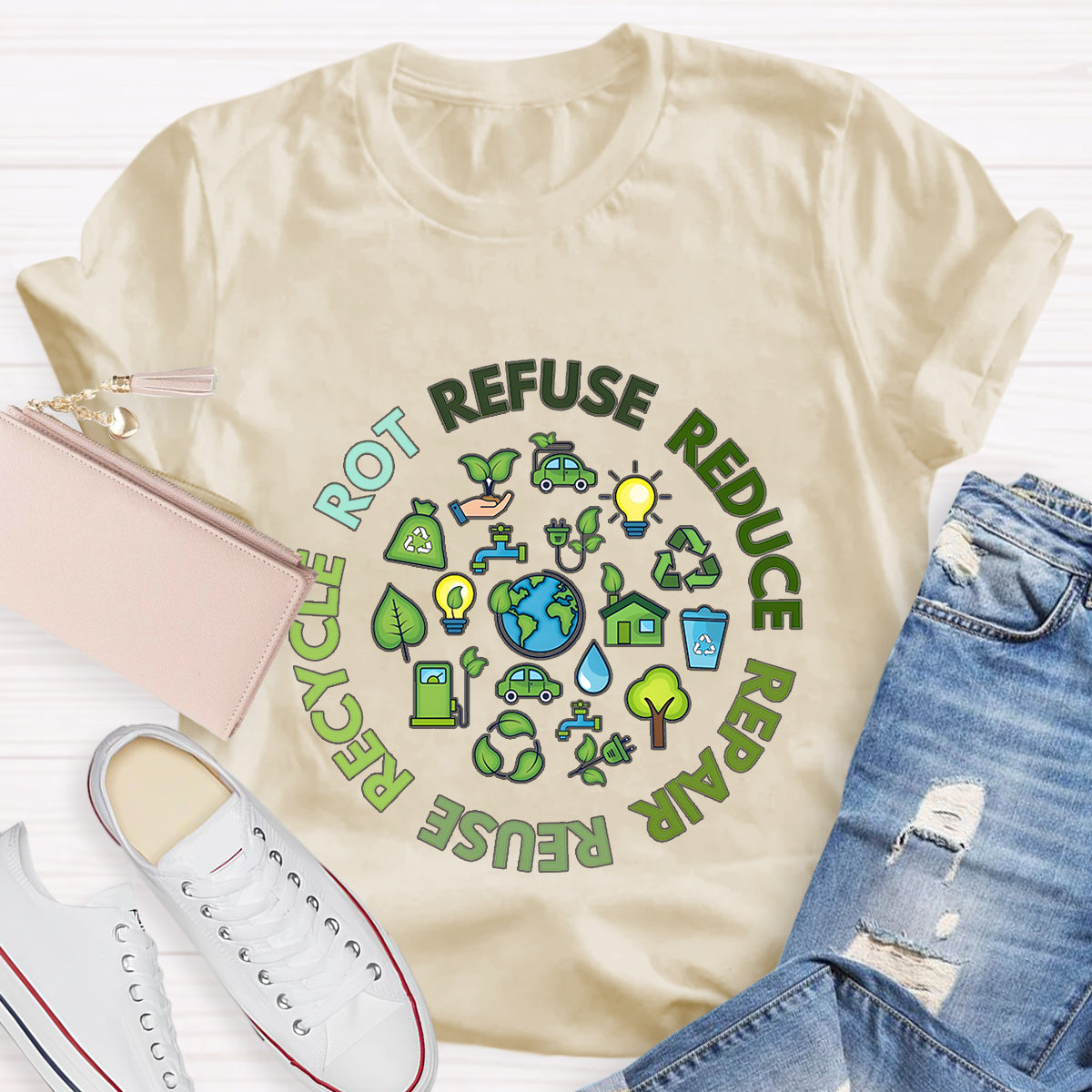Refuse Reduce Repair Reuse Recycle Rot Earth Day T-Shirt