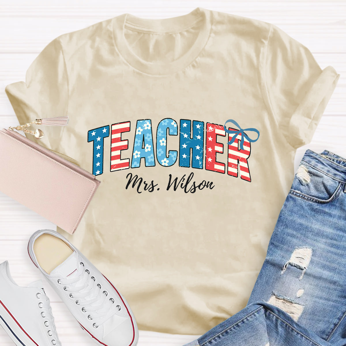 Personalized Teacher Name Independence Day T-Shirt