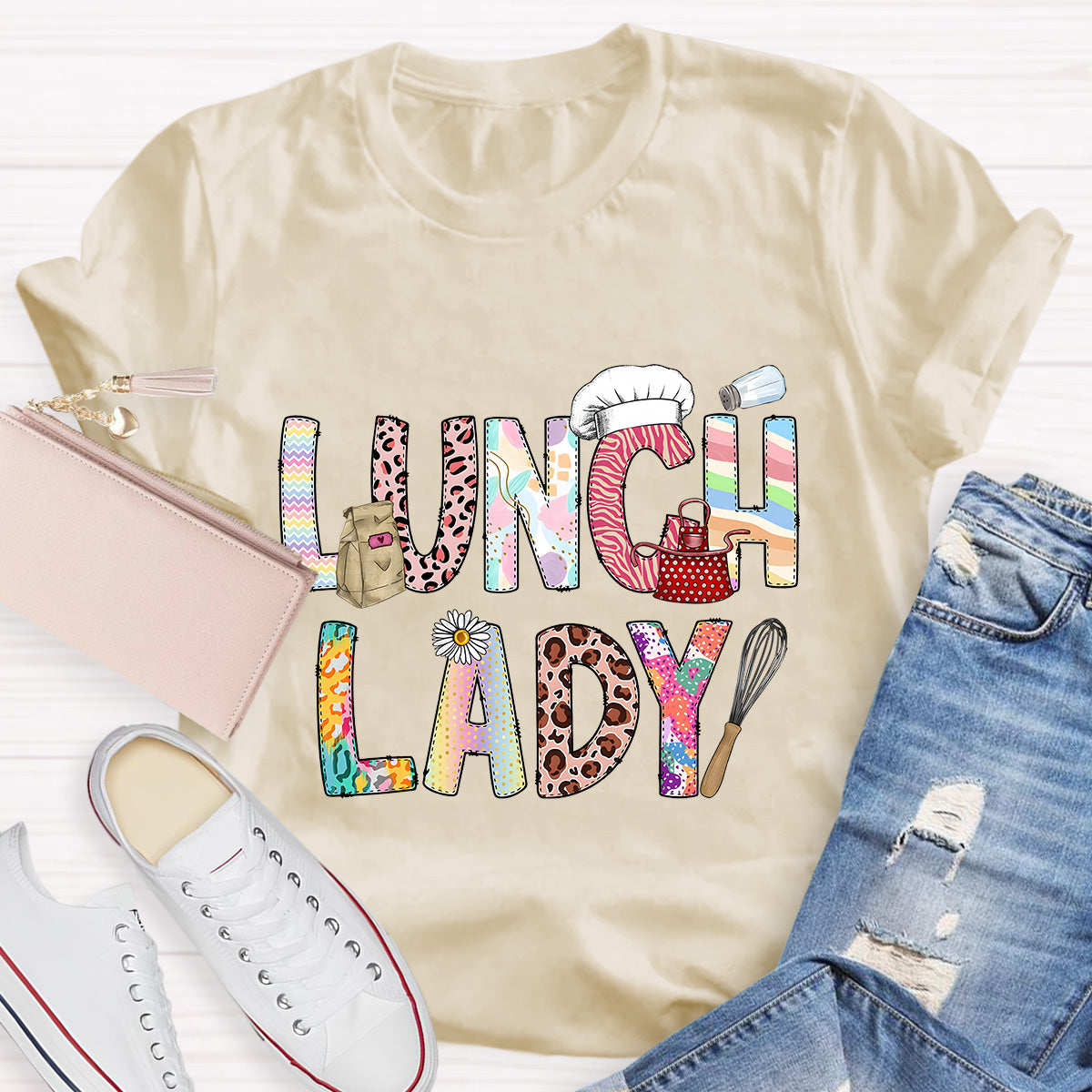 Lunch Lady Flower Teacher T-Shirt