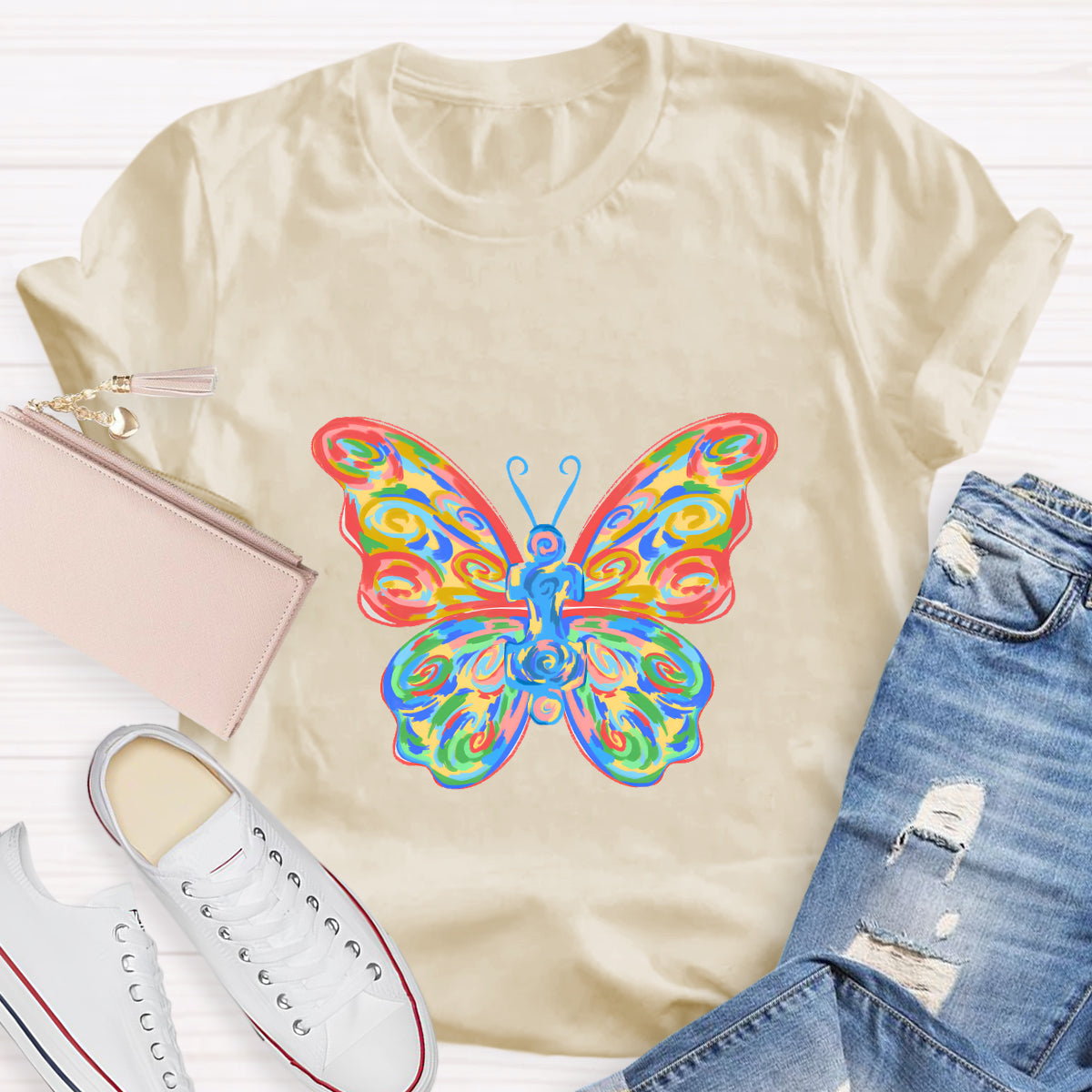 Colorful Butterfly Teacher T-Shirt