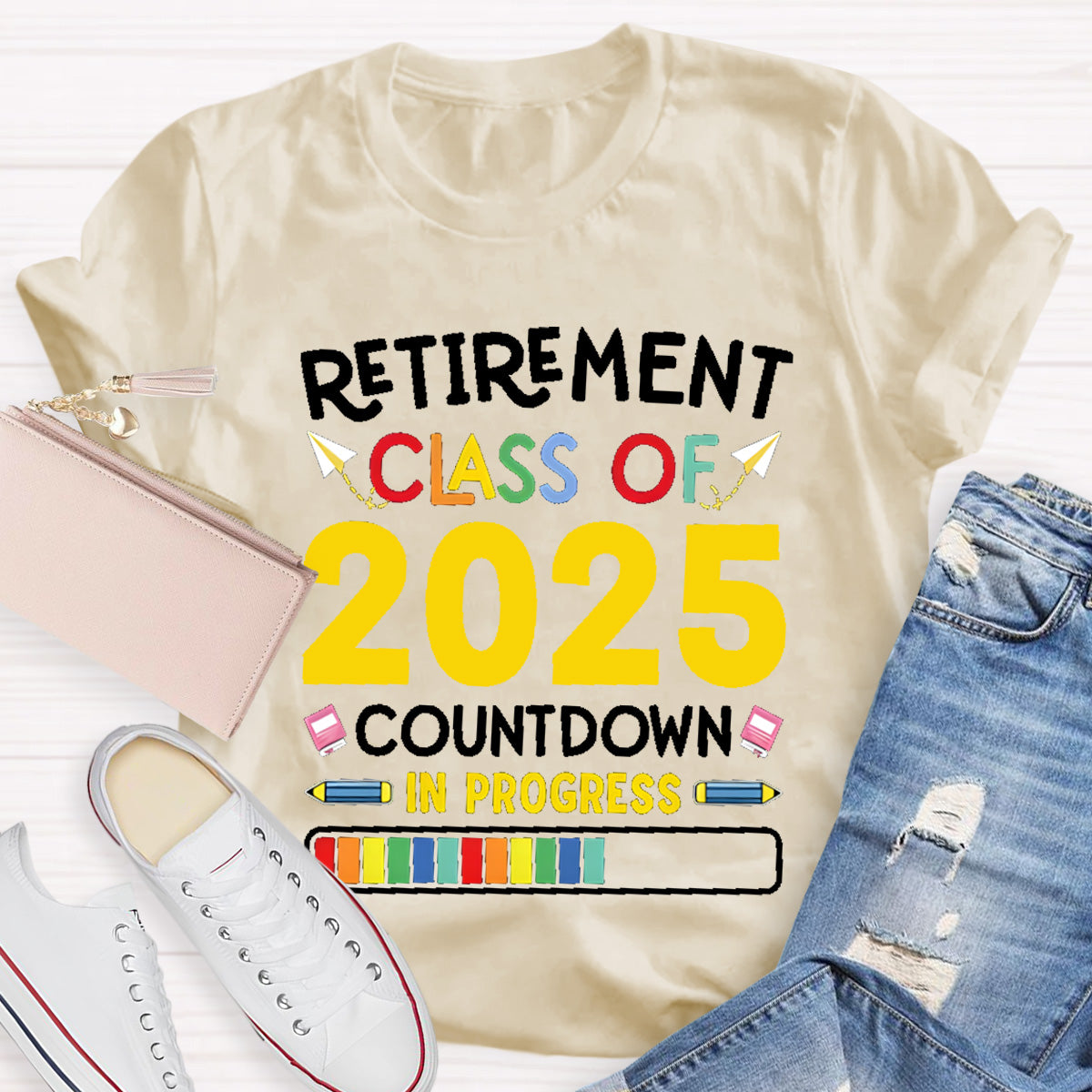 Personalized Retirement Time Class Countdown In Progress Teacher T-Shirt