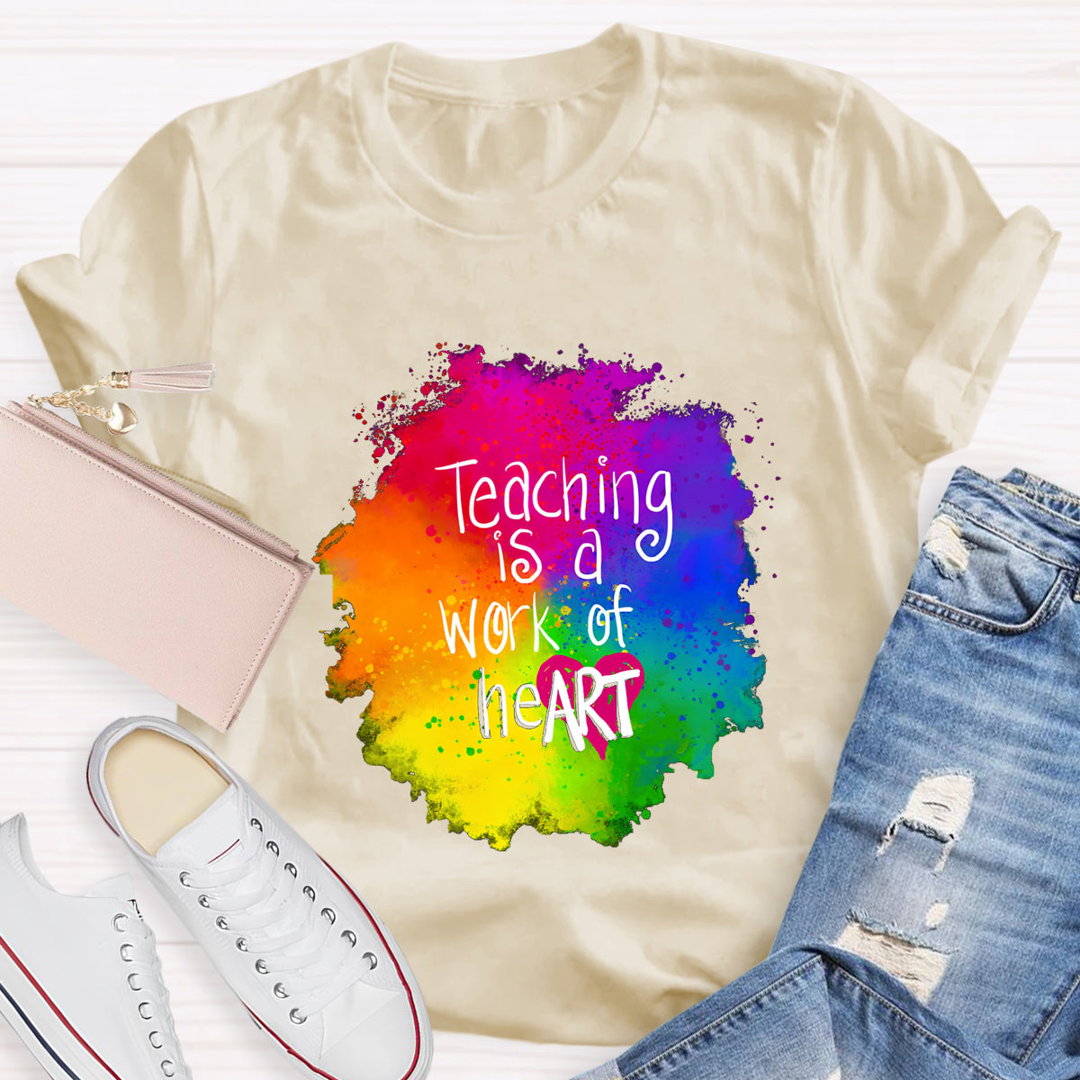 Teaching Is A Work Of Heart Art Teacher T-Shirt