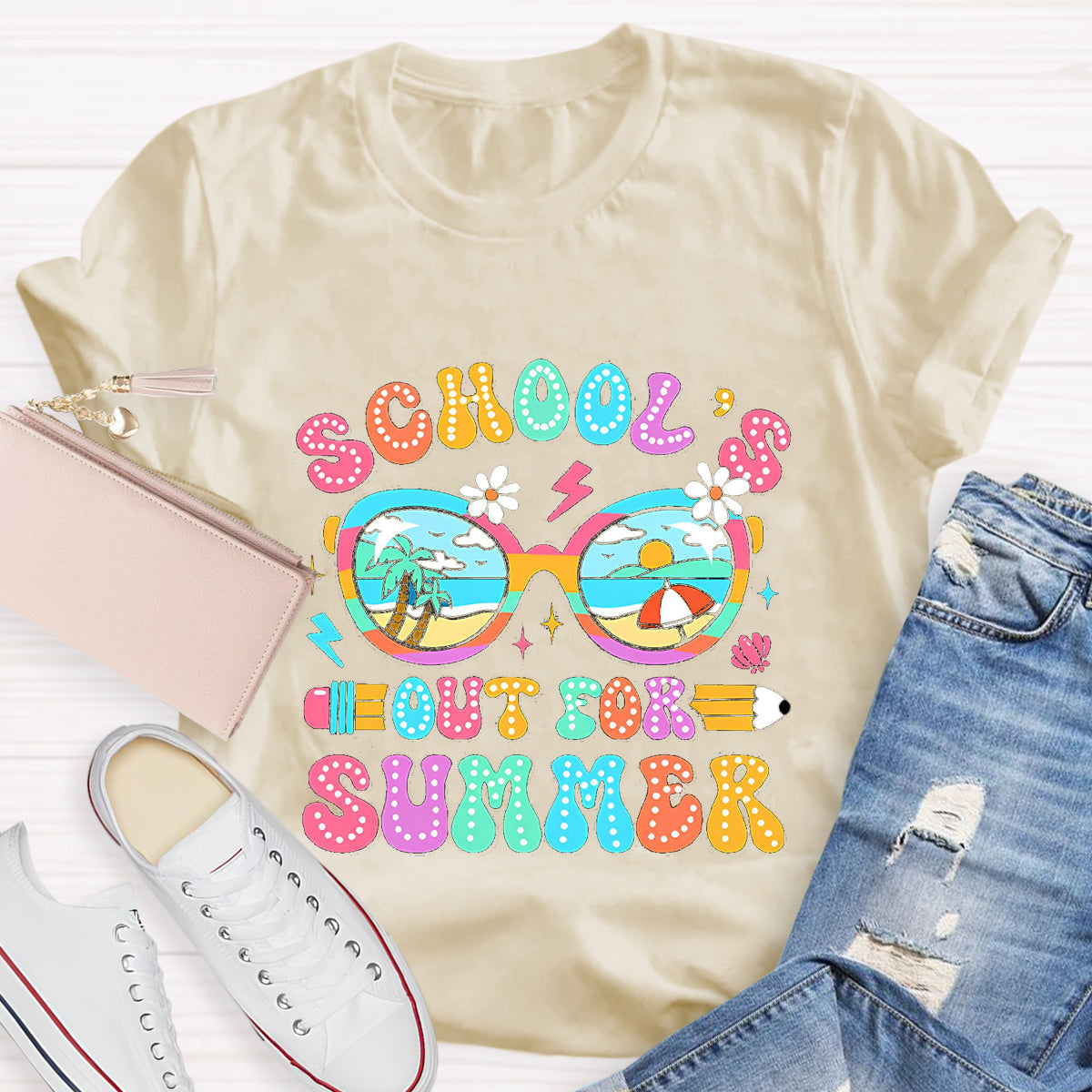 School's Out For Summer Beach Pencil Teacher T-Shirt