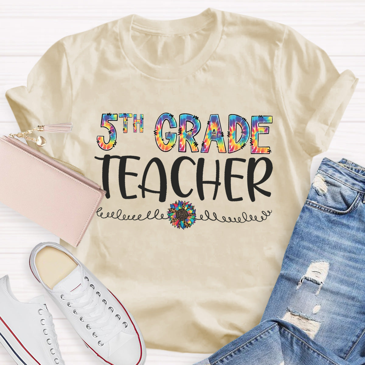 Personalized Grade Colorful Sunflower Teacher T-Shirt