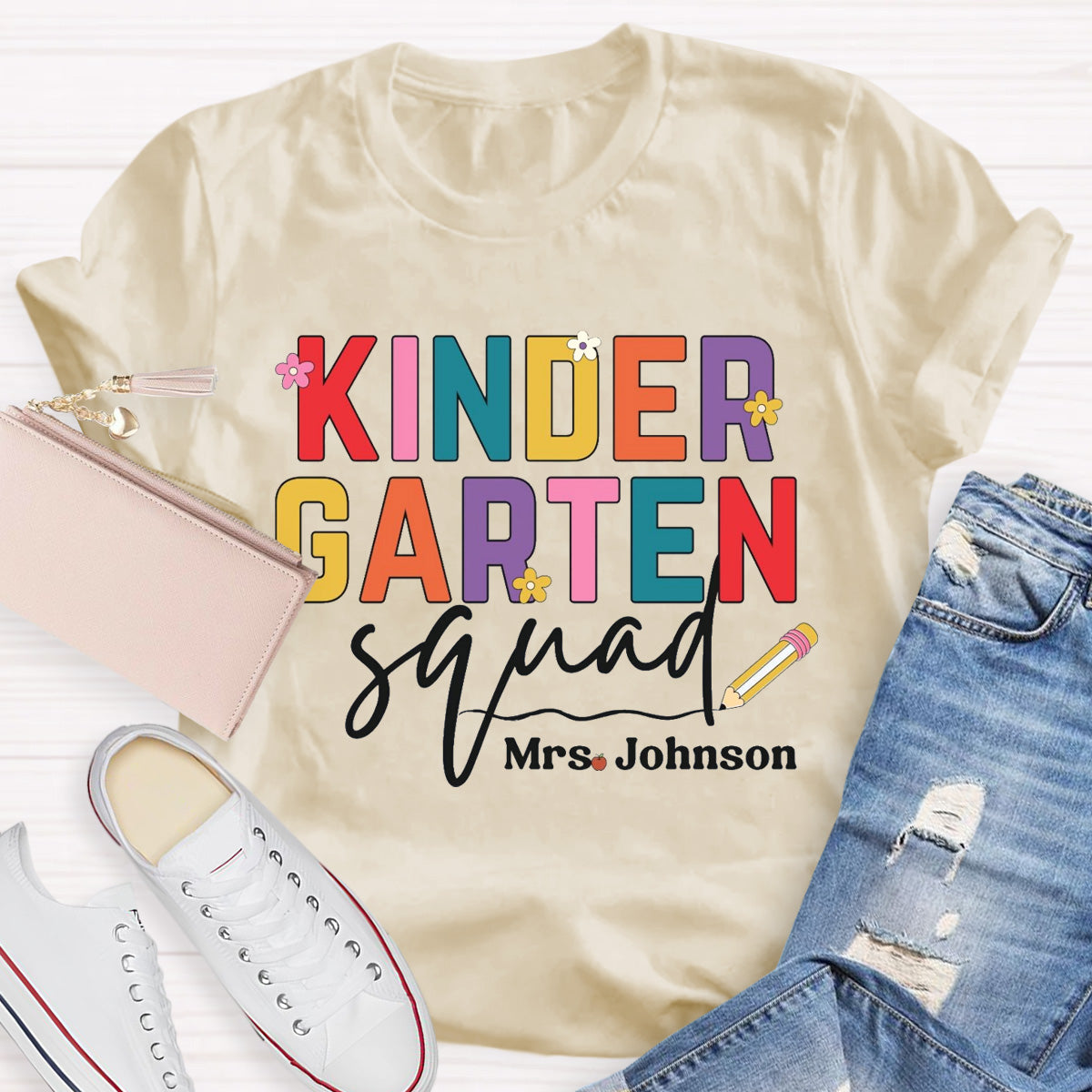 Personalized Grade And Name Teacher Squad Floral Pencil T-Shirt