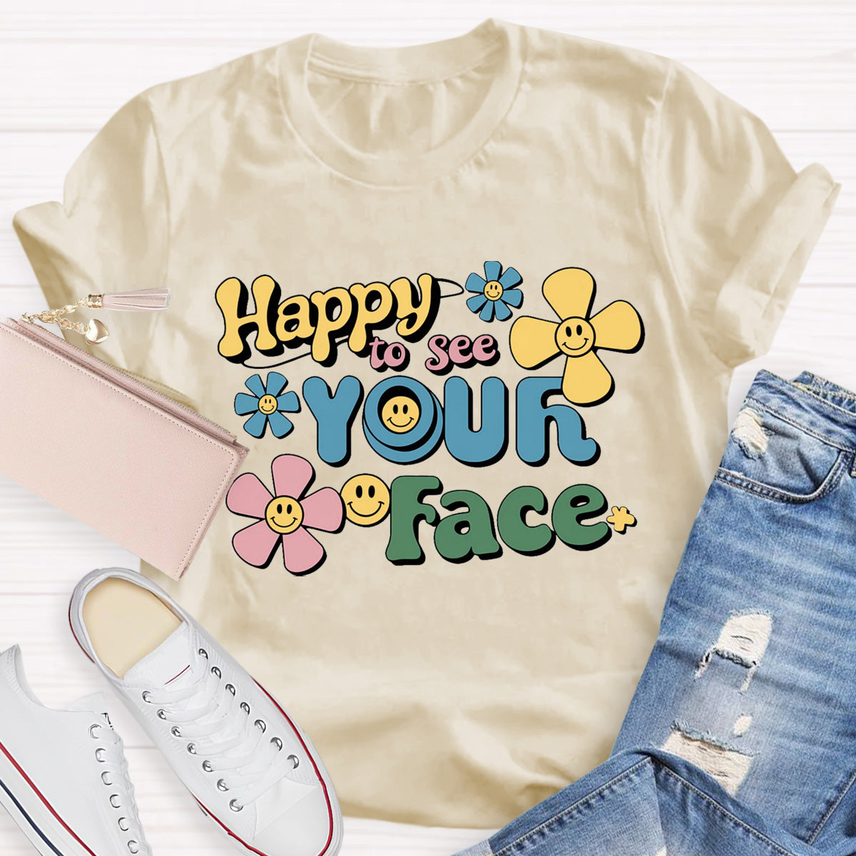 Happy To See Your Face Yellow Flower Teacher T-Shirt
