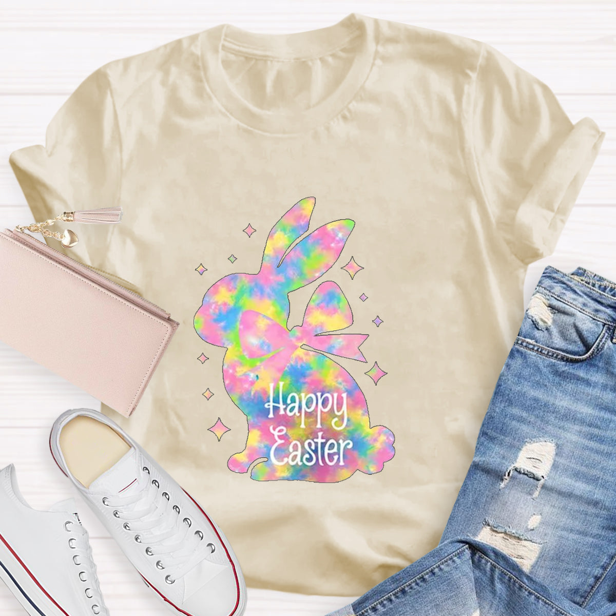 Happy Easter Colorful Bunny Teacher T-Shirt