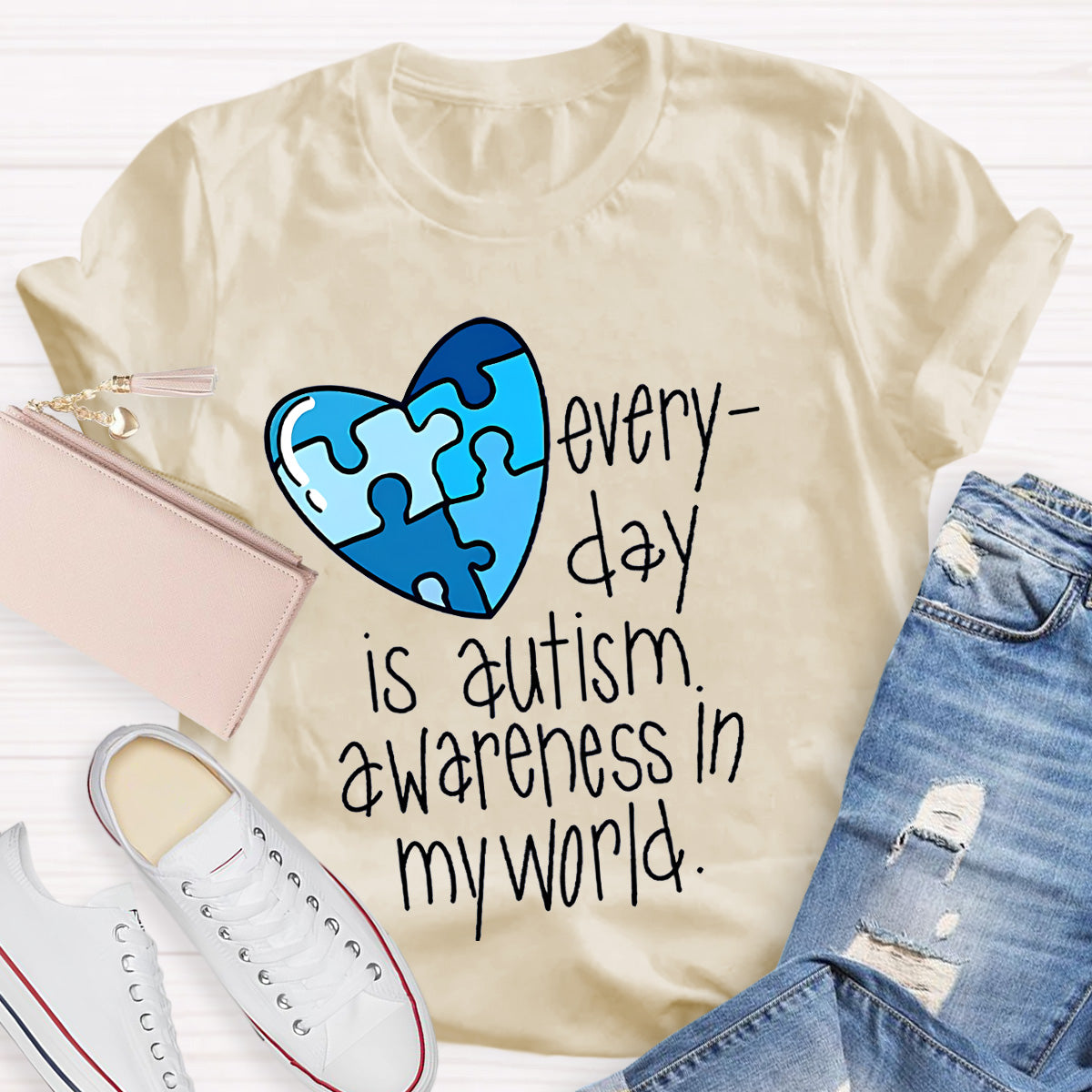 Blue Heart Awareness In My World Teacher T-Shirt