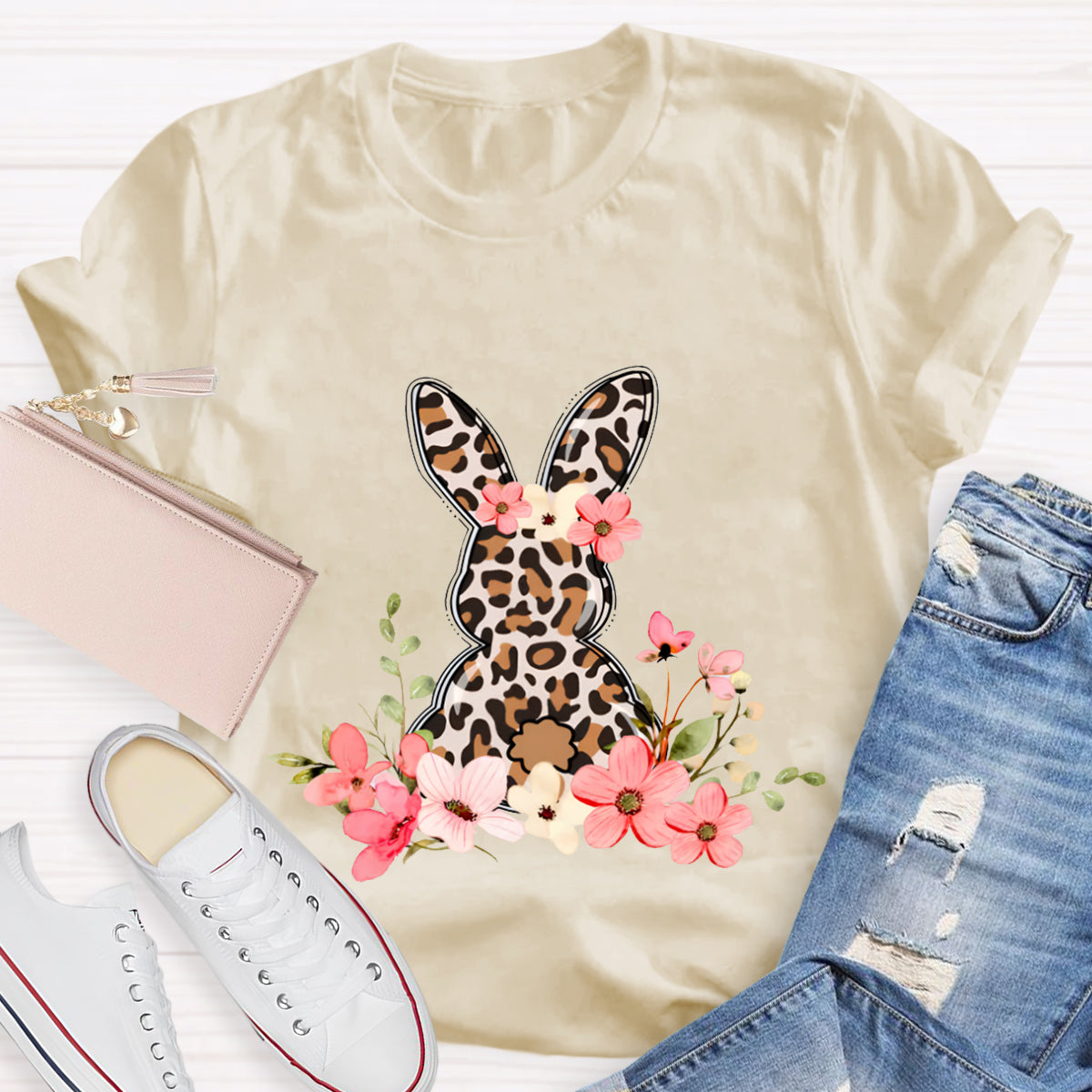 Leopard Bunny Teacher T-Shirt