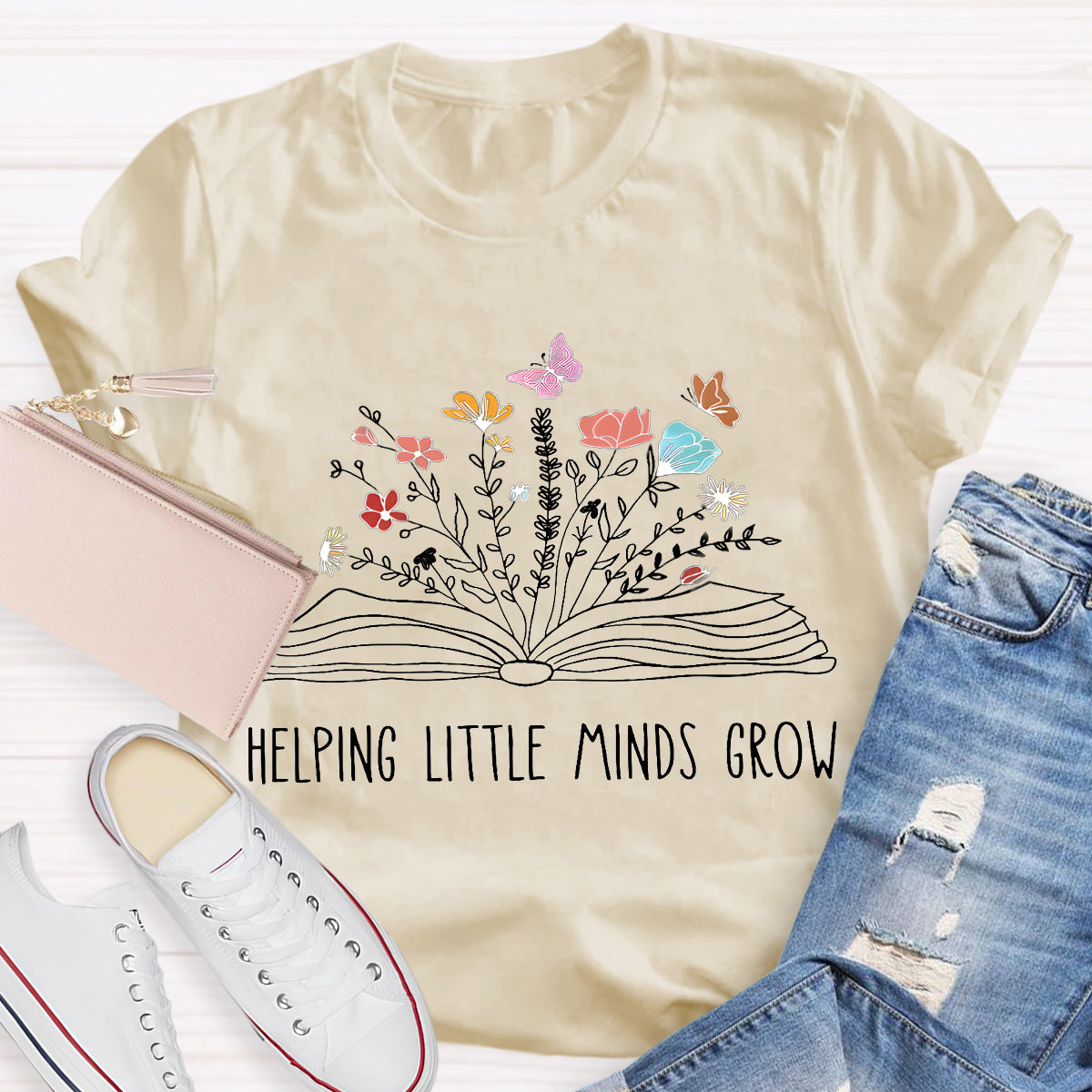 Helping Little Minds Grow Floral Book T-Shirt