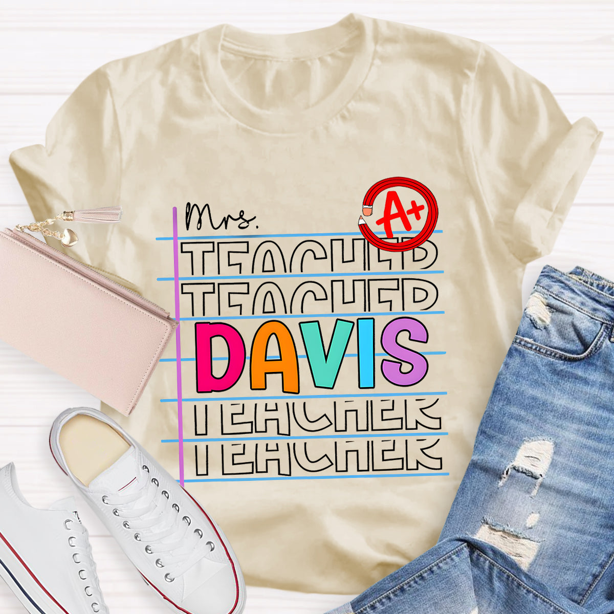 Personalized Name Colorful Letters Teacher T-Shirt