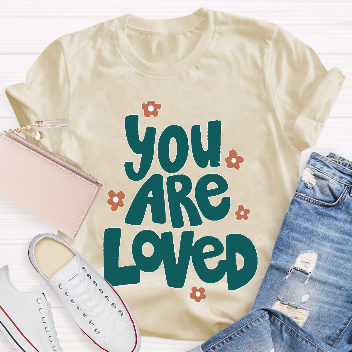 You Are Loved Pink Flower Teacher T-Shirt