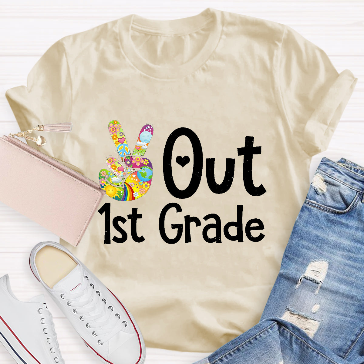 Personalized Grade Out 1st Grade Hand Signal Teacher T-Shirt