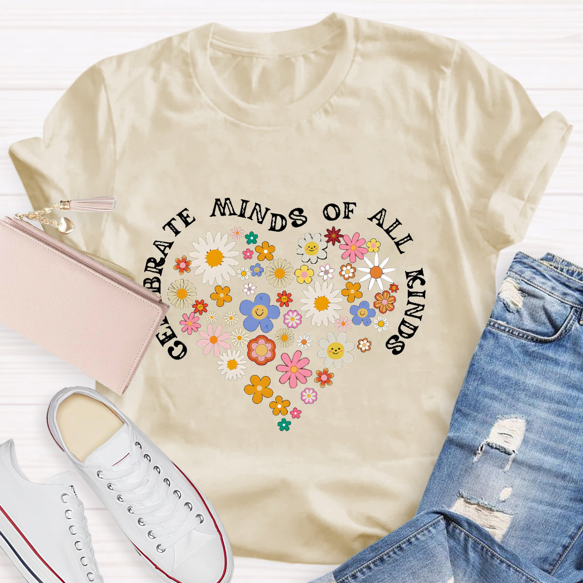 Celebrate Minds of All Kinds Floral Heart T-Shirt