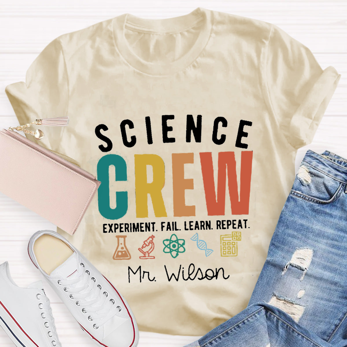 Personalized Name Science Crew Teacher T-Shirt