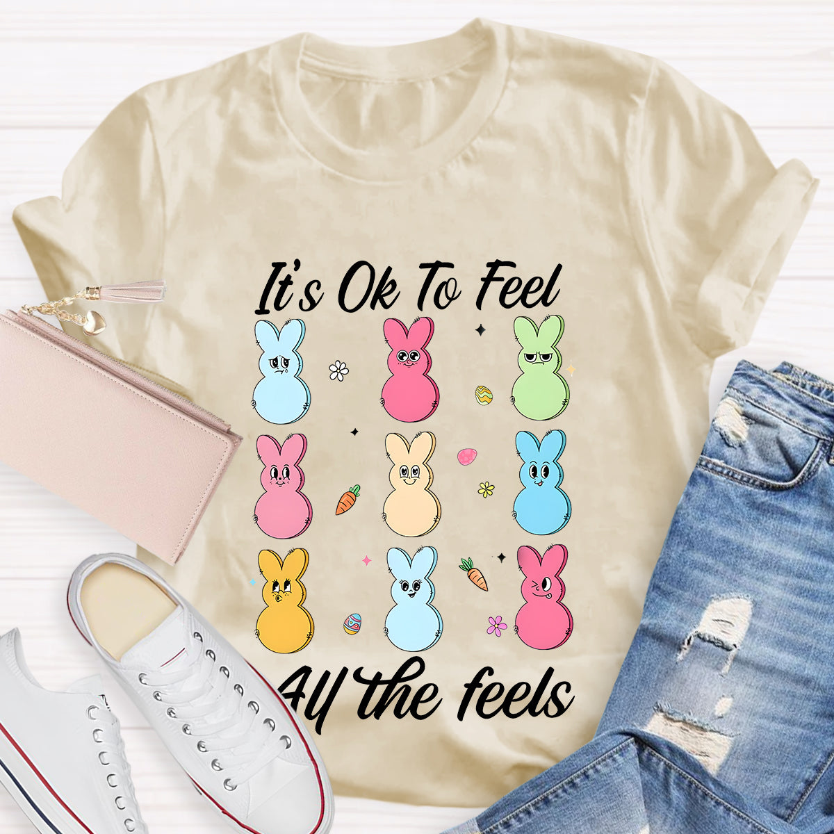 It's Ok To Feel All The Feels Bunny Teacher T-Shirt