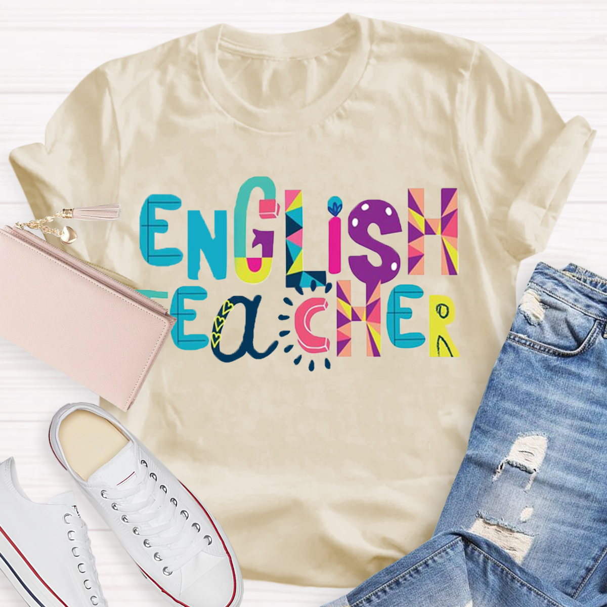 Artistic Color Block Design English Teacher T-Shirt
