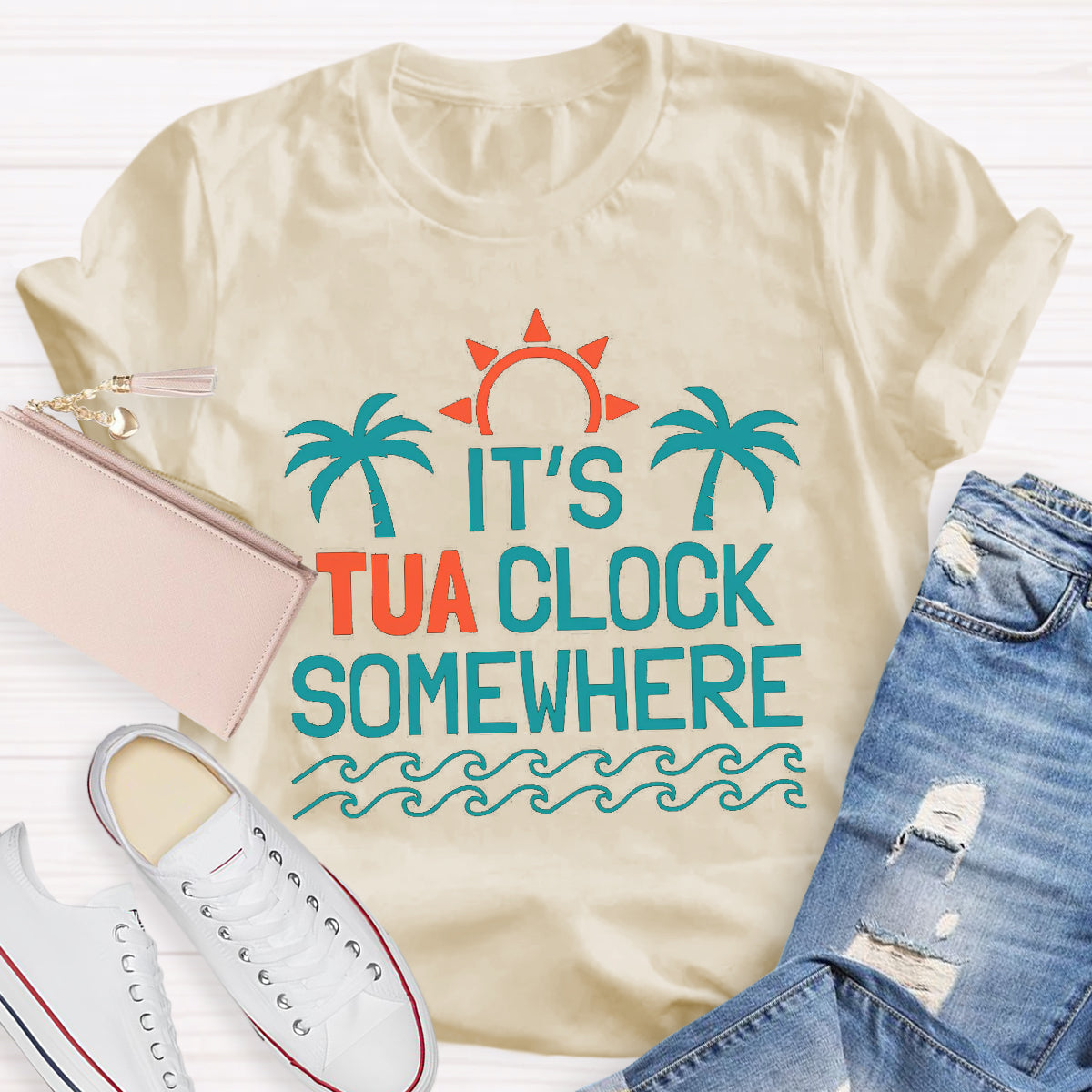 It's Tua Clock Somewhere Summer Beach Funny Retirement T-Shirt