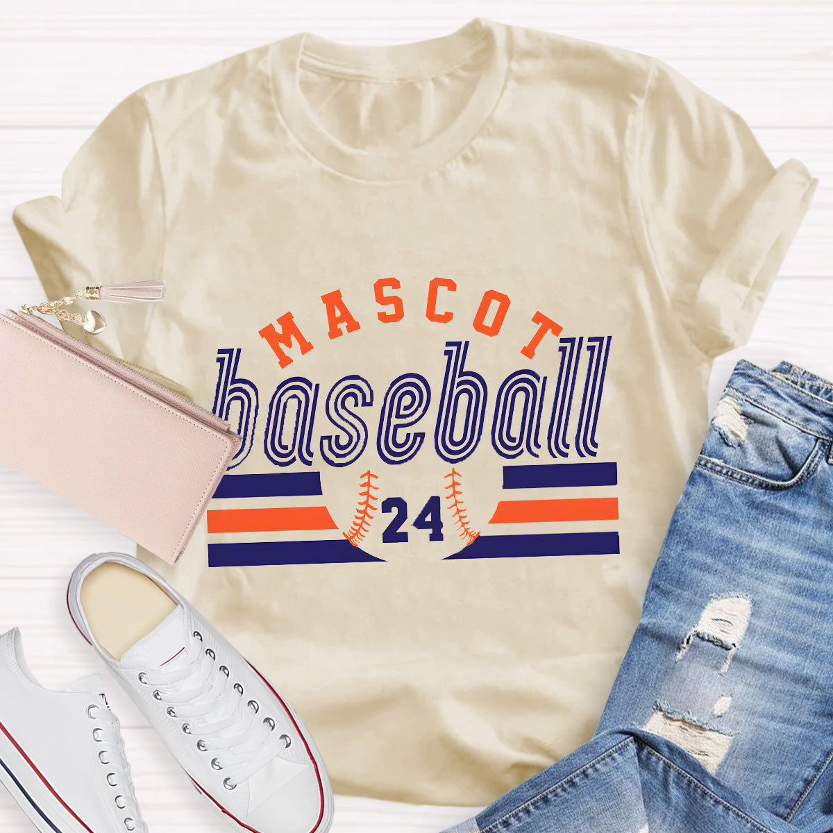 Personalized Mascot And Number Baseball Game T-Shirt