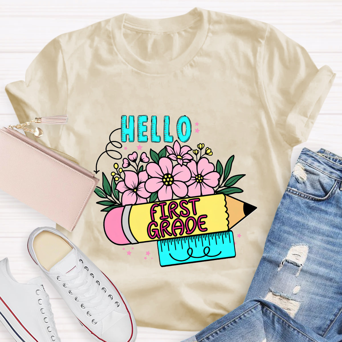 Personalized Grade Hello First Grade Back To School T-Shirt