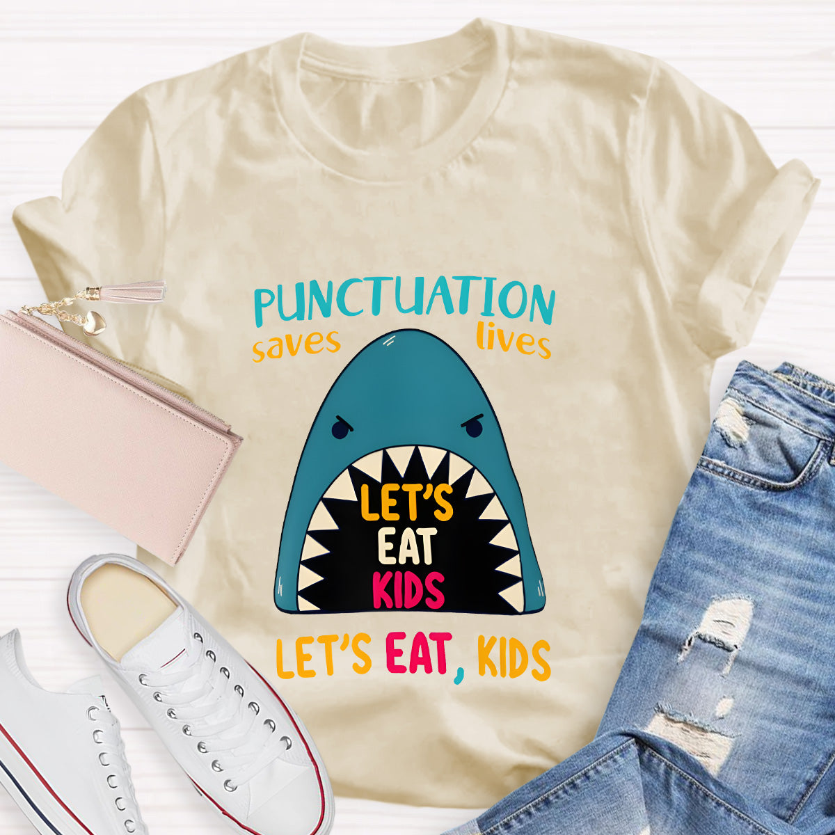 Punctuation Saves Lives The Blue Shark Teacher T-Shirt