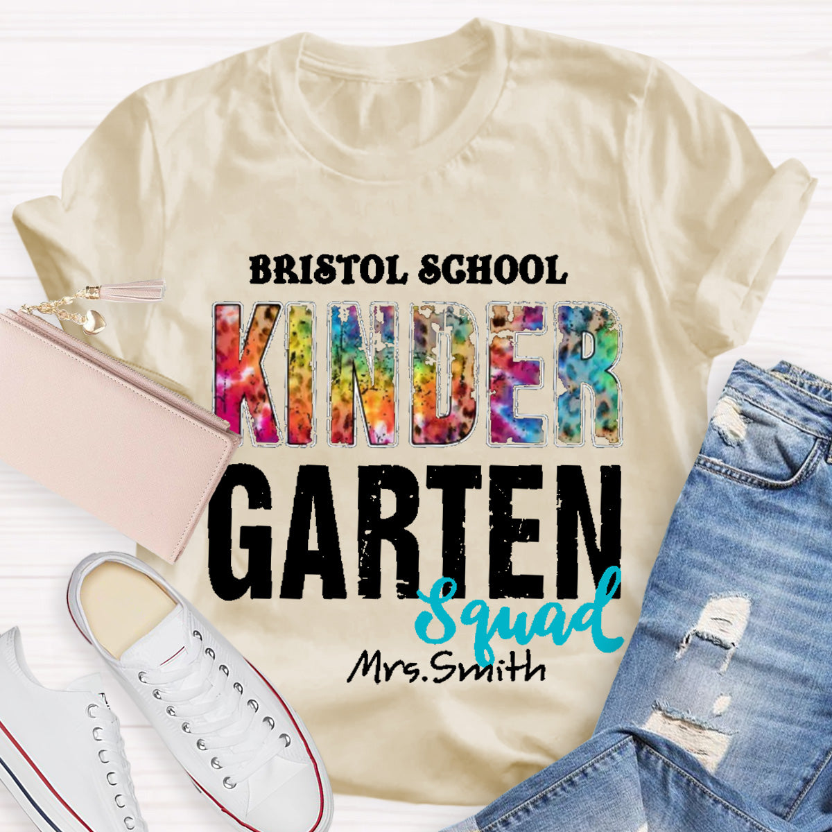 Personalized School Name Teacher Name And Grade Squad Colorful Leopard T-Shirt