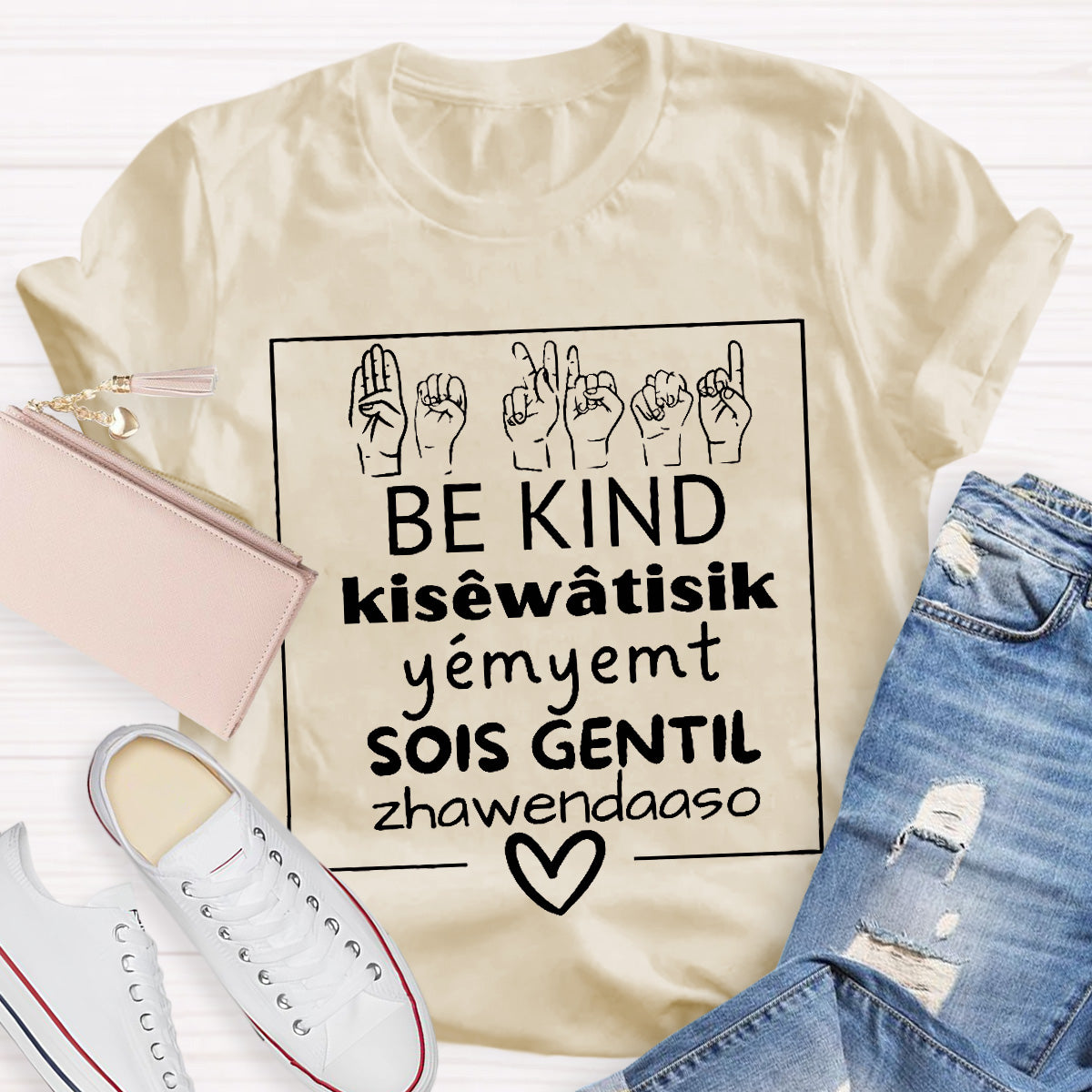Various Languages Be Kind Heart Teacher T-Shirt