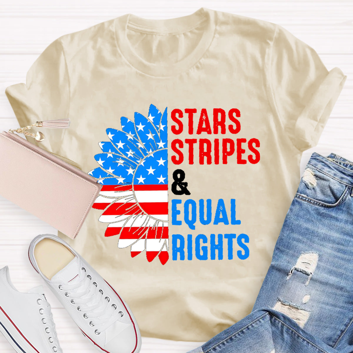Stars Stripes And Equal Rights Sunflower Teacher T-Shirt