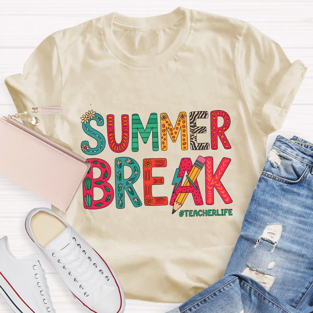 Summer Break Teacher Life Pencil Teacher T-Shirt