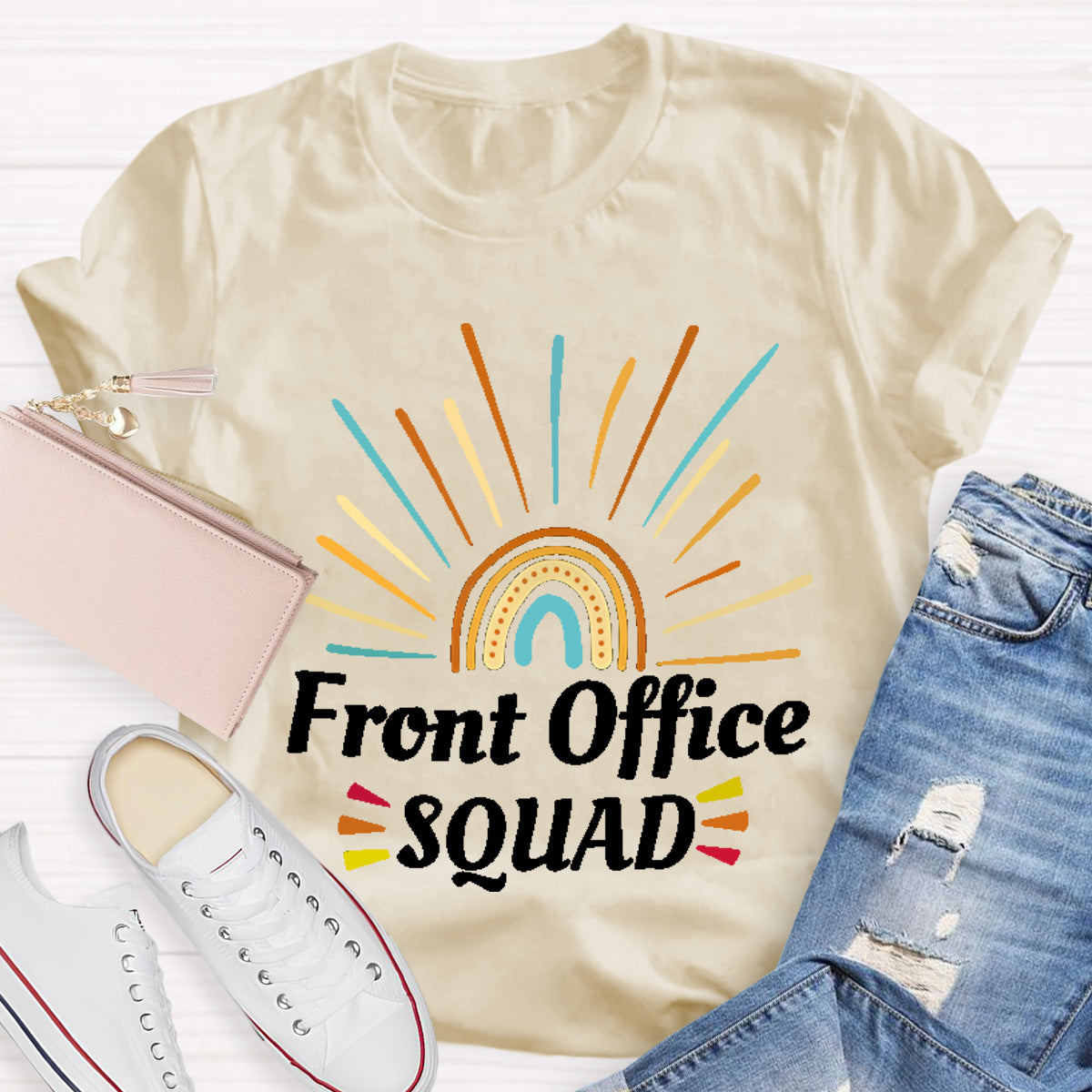 Rainbow Front Office Squad Teacher T-Shirt