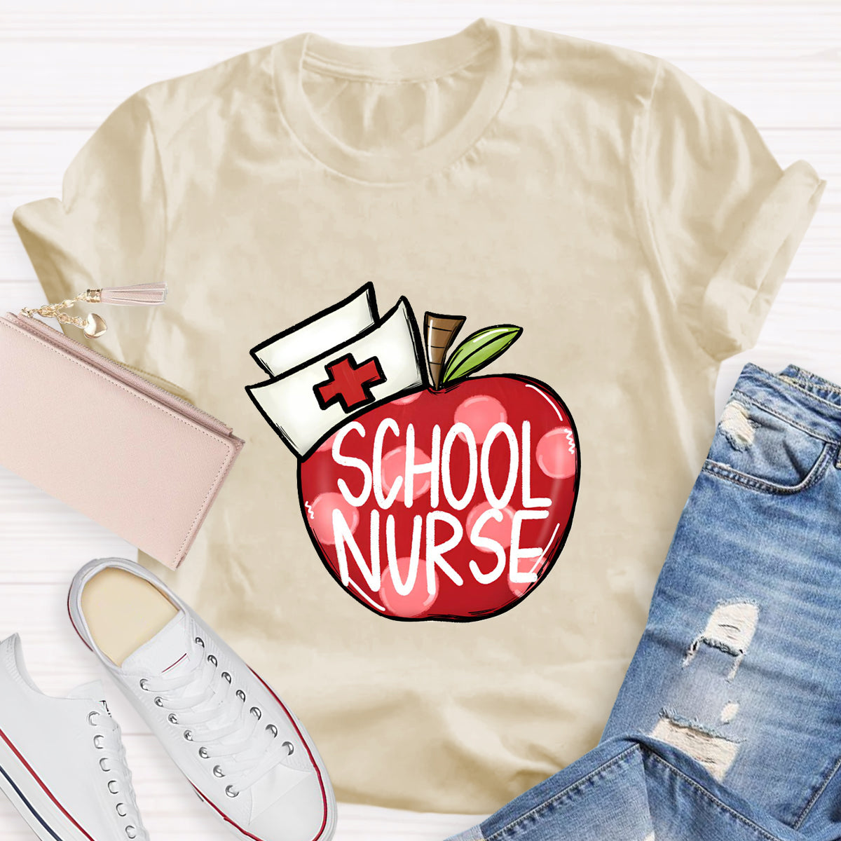 School Nurse Hat With Apple T-Shirt
