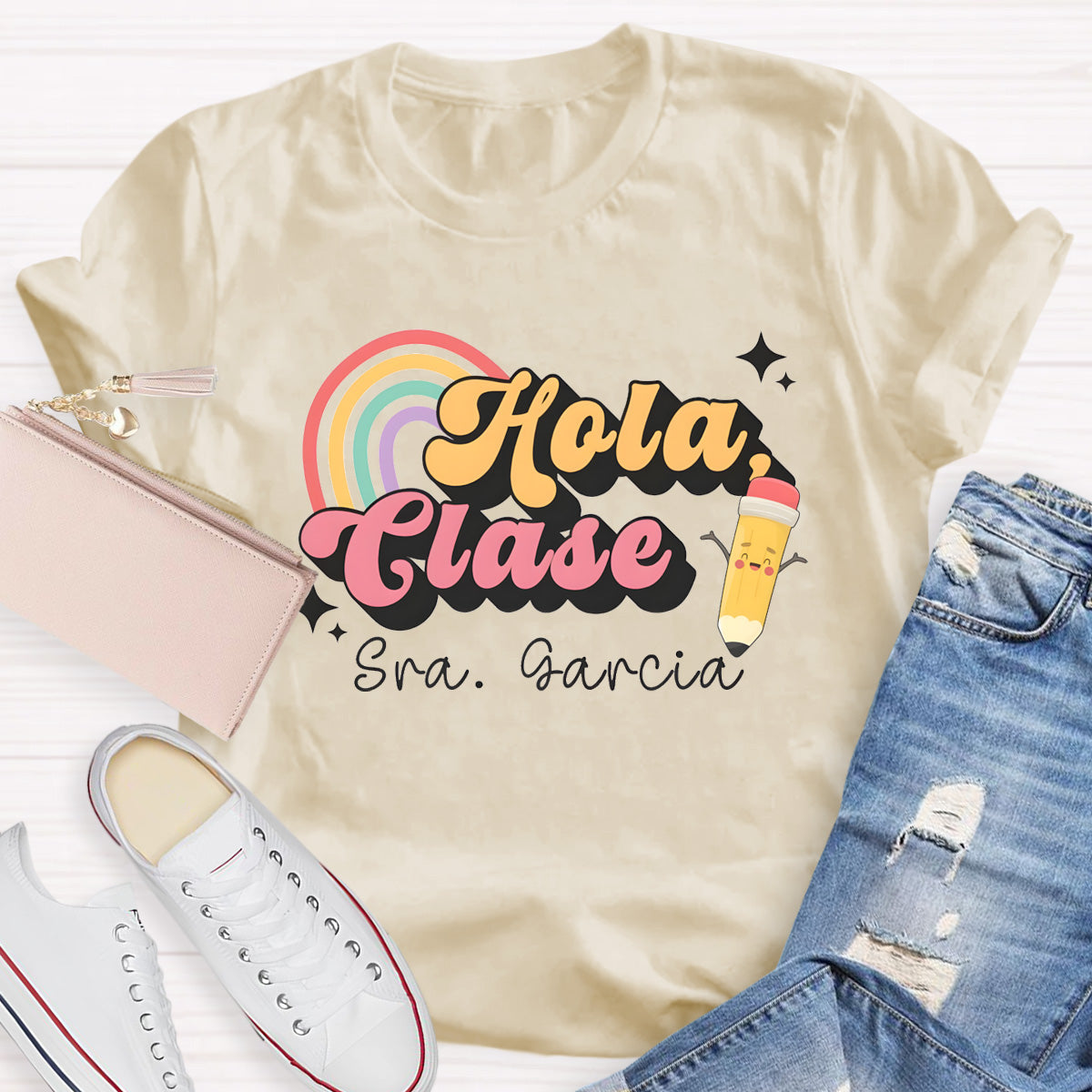 Personalized Name Hola Clase Spanish Teacher T-Shirt