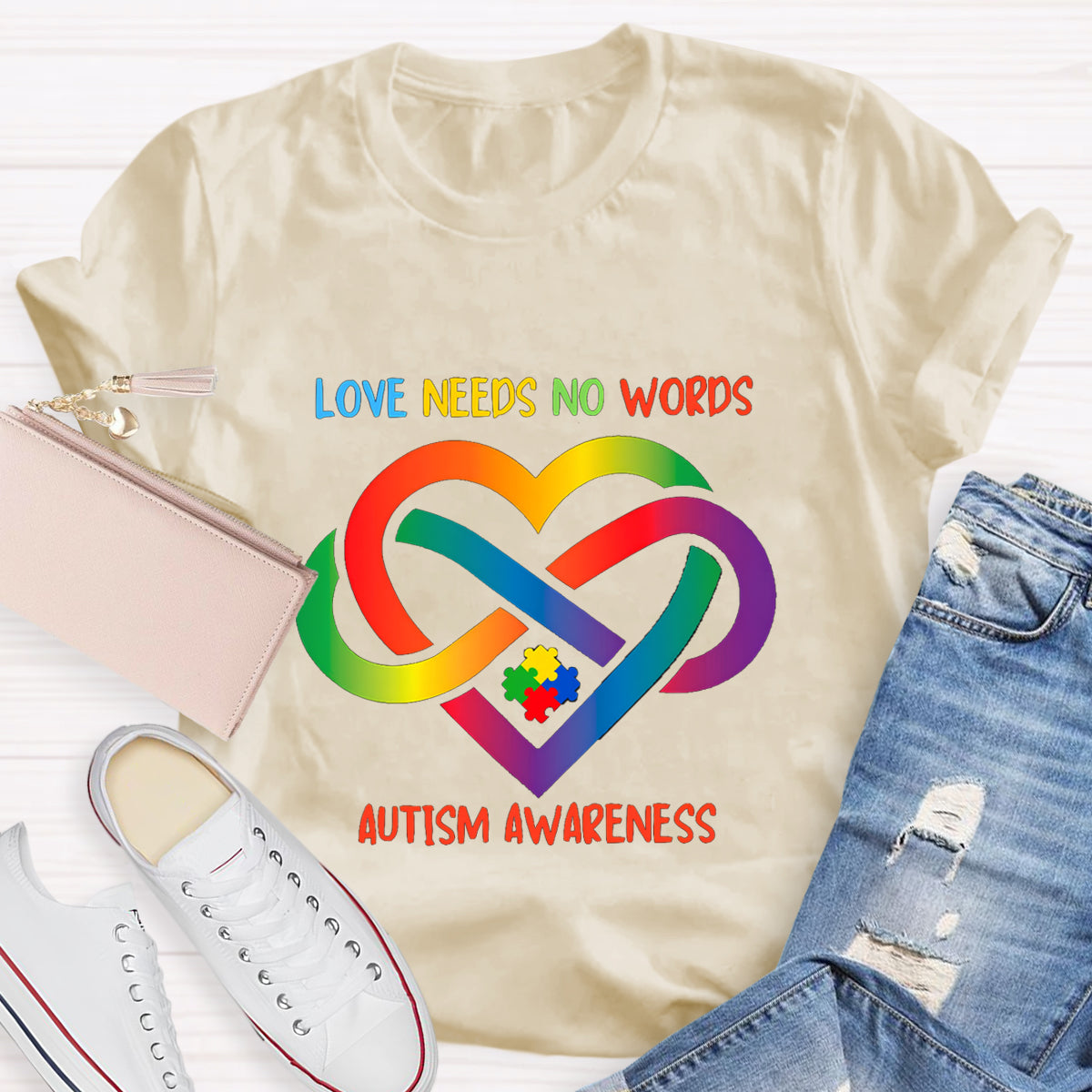 Love Needs No Words Colorful Heart Infinity Symbol T-Shirt