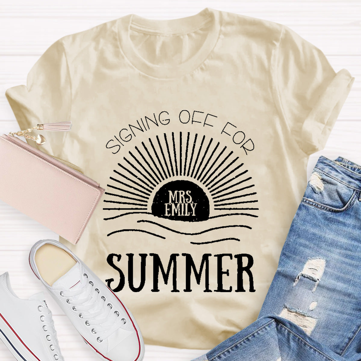 Personalized Name Signing Off For Teacher T-Shirt