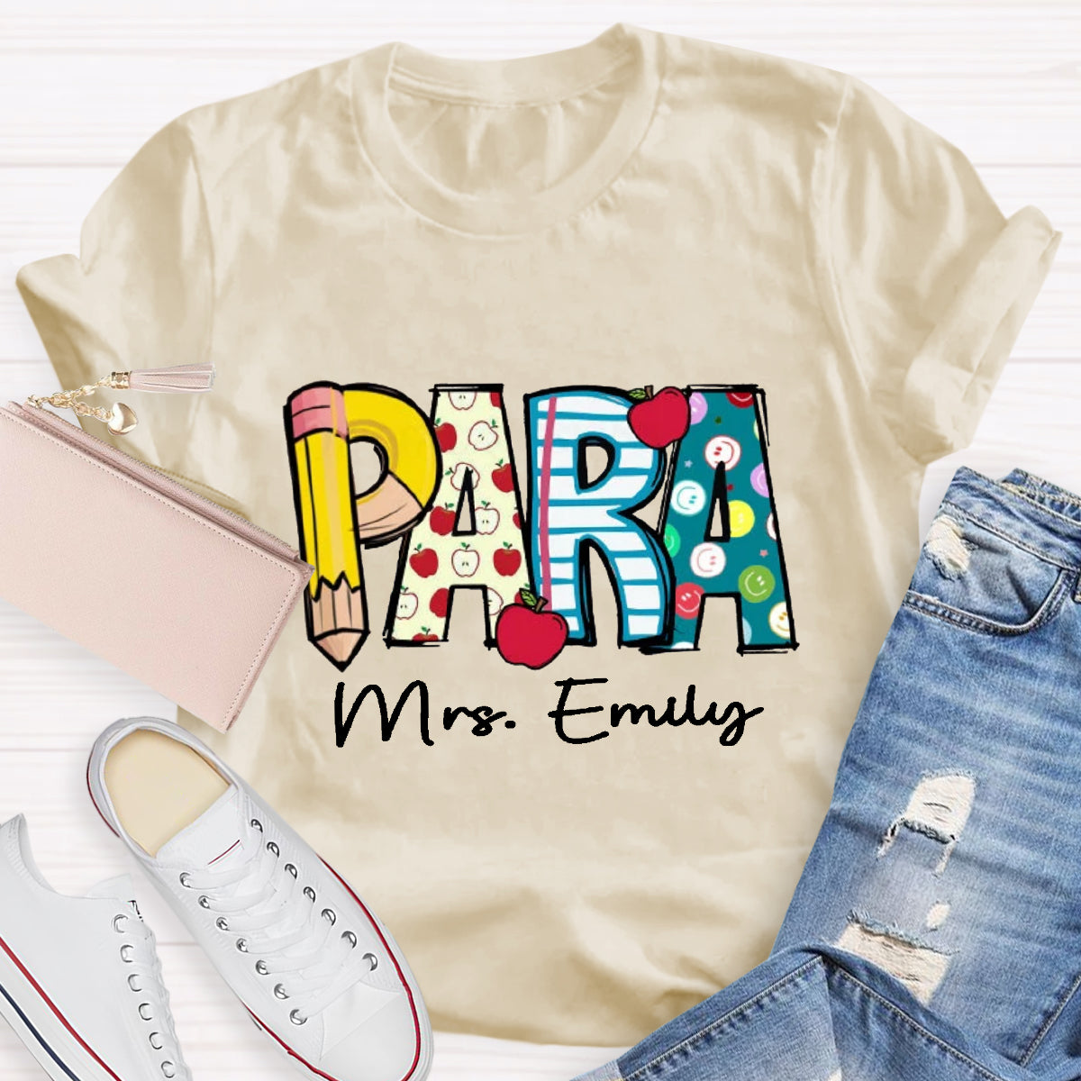 Personalized Para Teacher Name Apple Teacher T-Shirt
