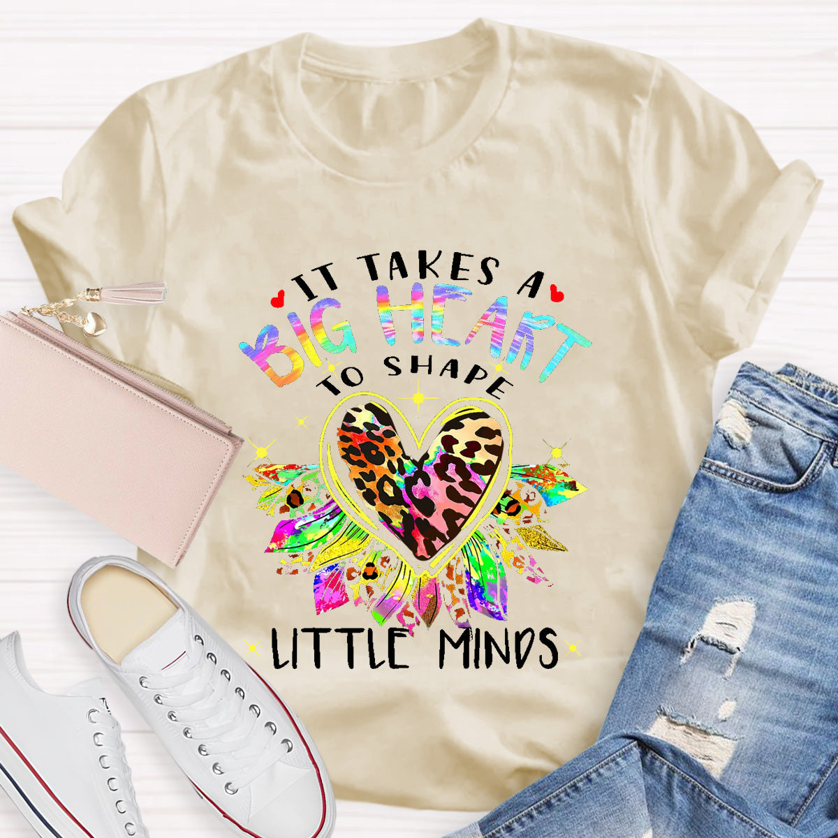 It Takes A Big Heart To Shape Little Minds Leopard Sunflower T-Shirt