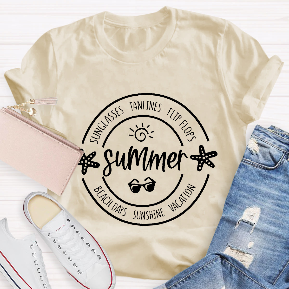 Summer Sunglasses Tanlines Flip Flops Beach Days Sunshine Vacation Teacher T-Shirt