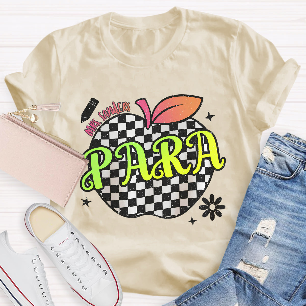 Personalized Para Teachers Name Apple Teacher T-Shirt