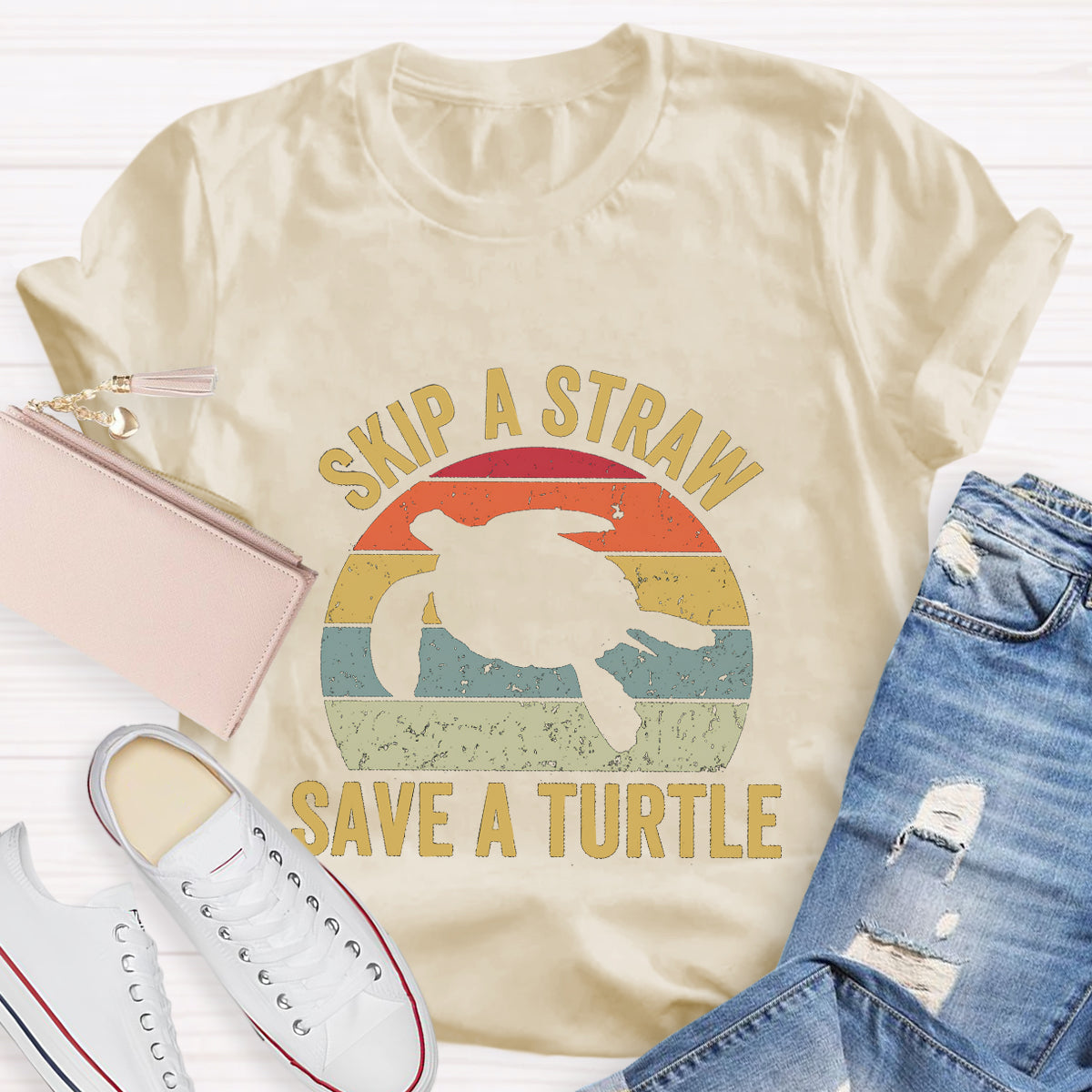 Skip A Straw Save A Turtle Earth Day T-Shirt