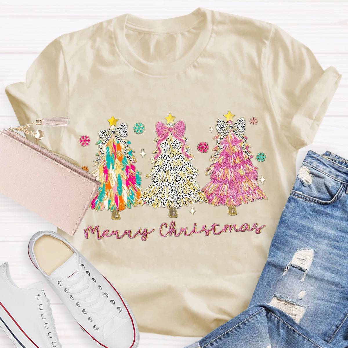 Colorful Coquette Glitter Christmas Tree T-Shirt