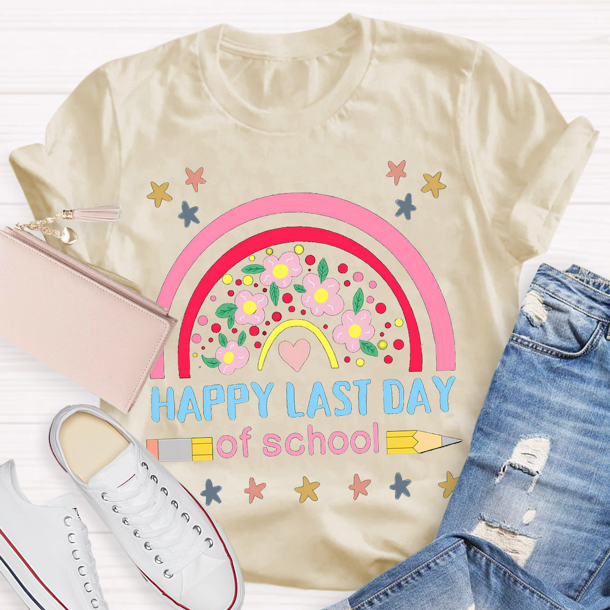Happy Last Day Of School Flower Teacher T-Shirt