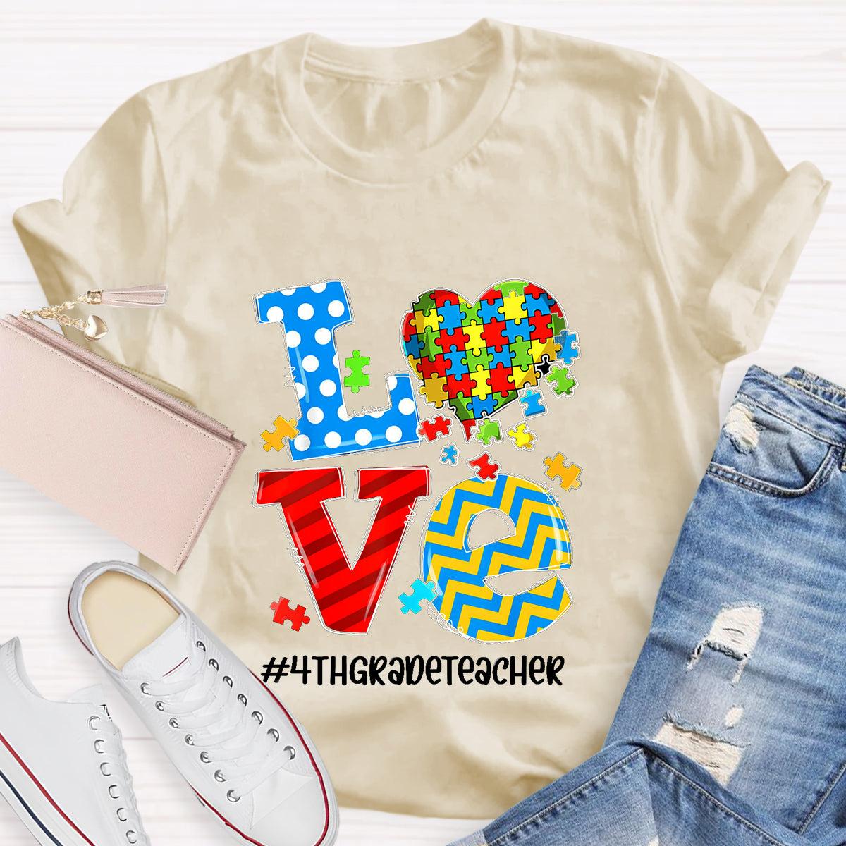 Personalized Grade Teacher Love Students With Heart T-Shirt