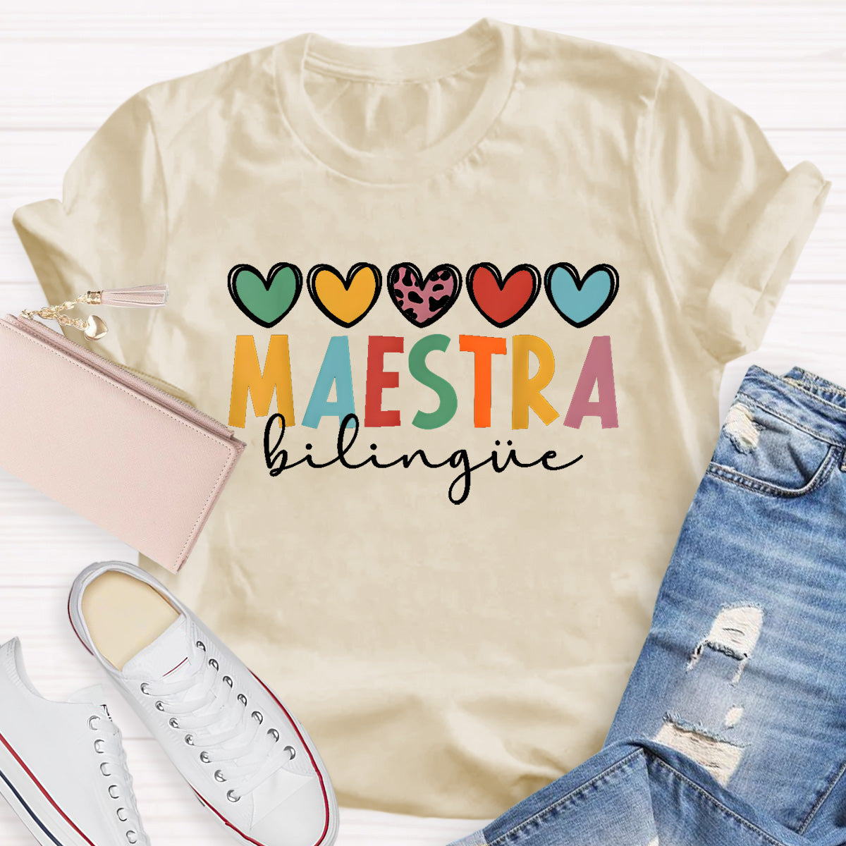 Maestra Colorful Letters Teacher T-Shirt