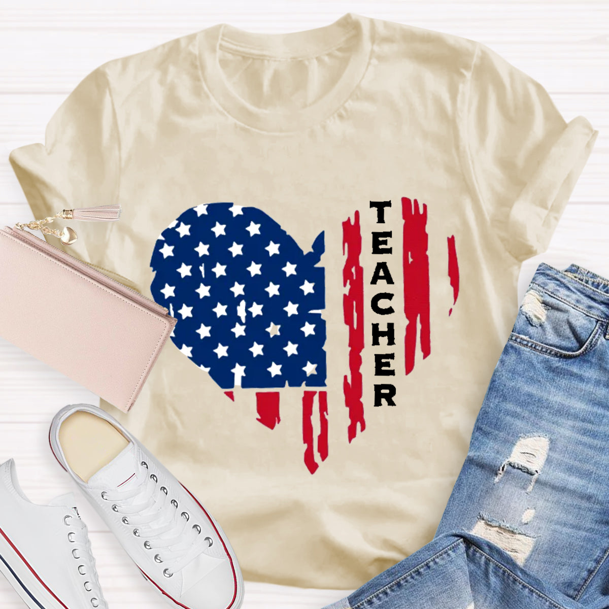 American Teacher Heart Teacher T-Shirt