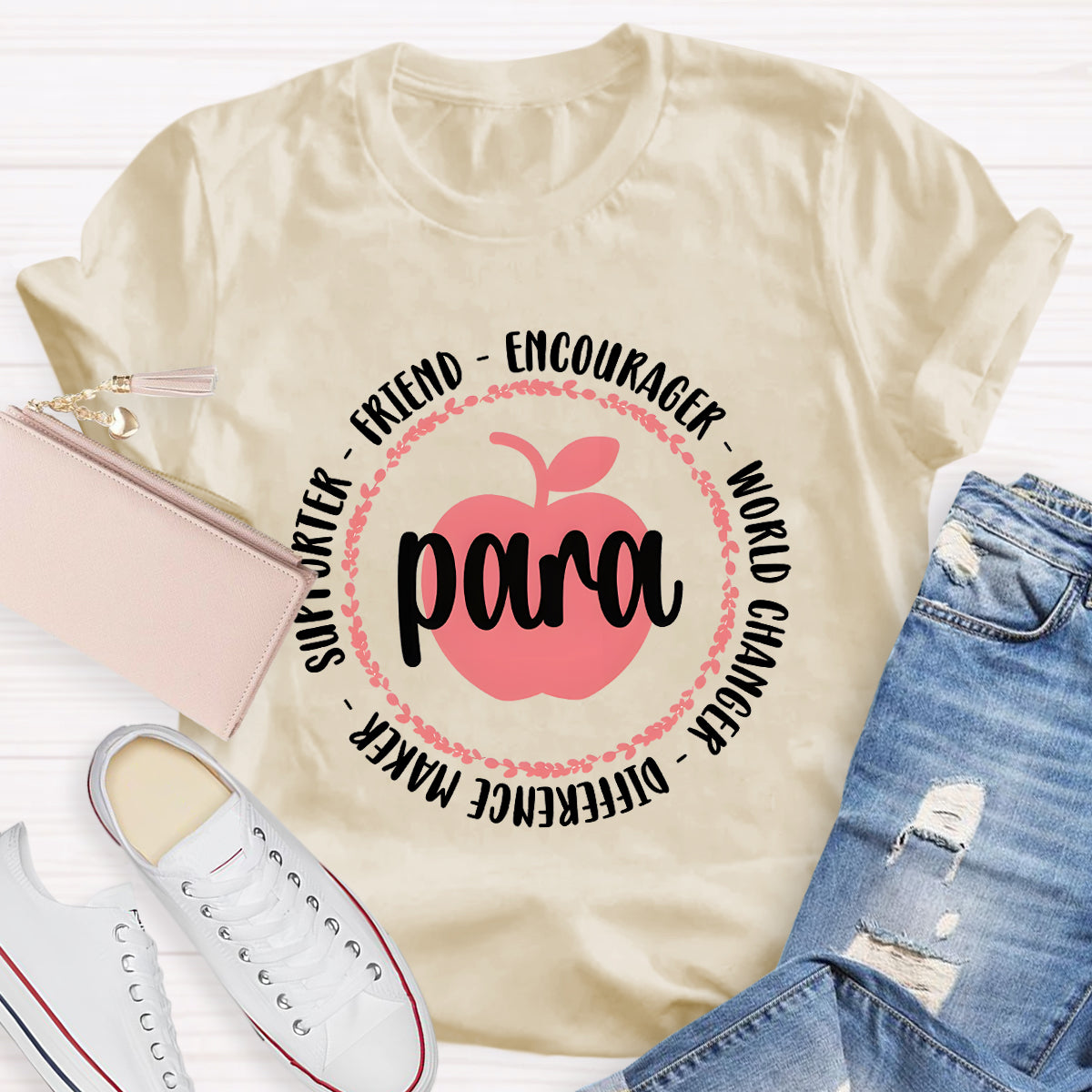 Para Encourage World Changer Pink Apple Teacher T-Shirt