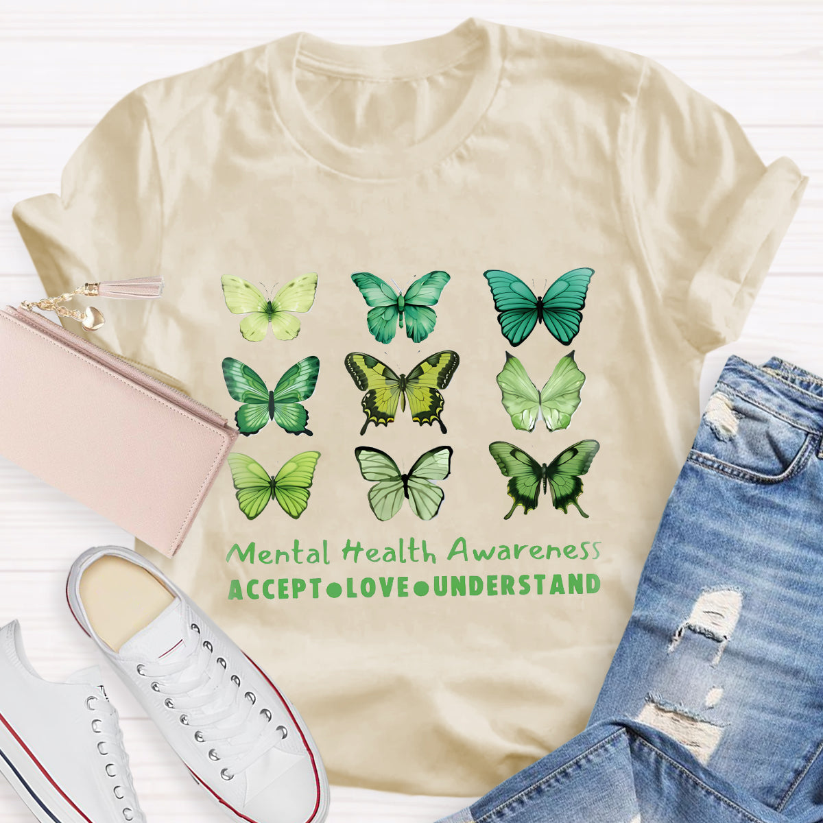 Accept Love Understand Butterfly Mental Health Awareness T-Shirt
