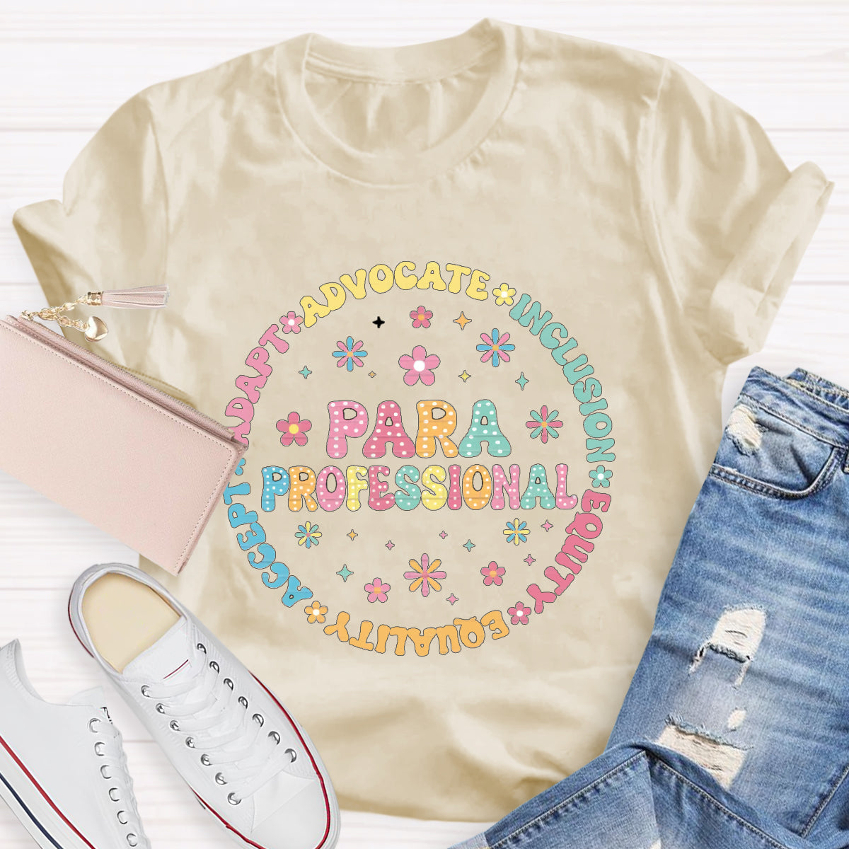 Para Professional Adapt Advocate Pink Flower Teacher T-Shirt