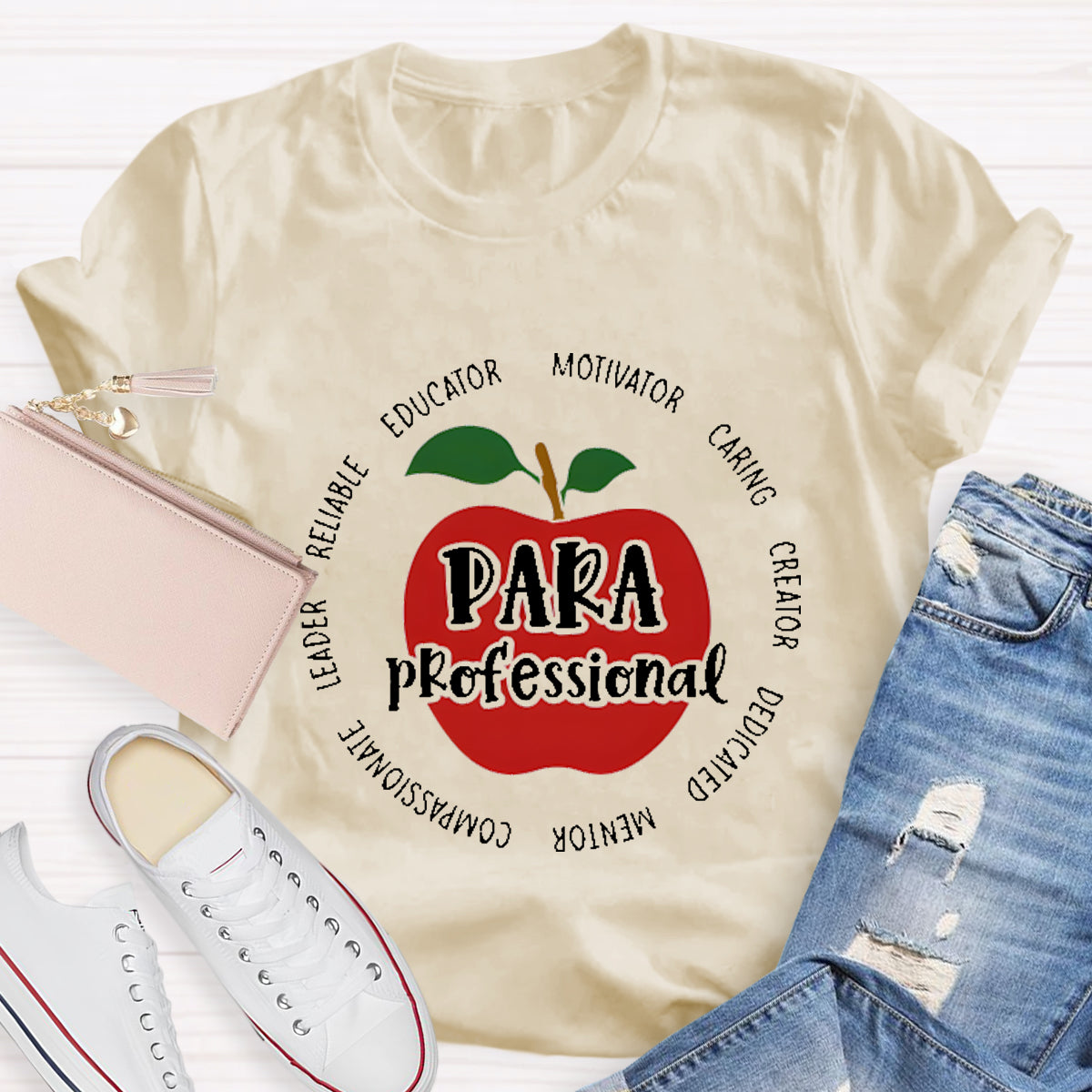 Para Paraprofessional Educator Motivator Red Apple Teacher T-Shirt